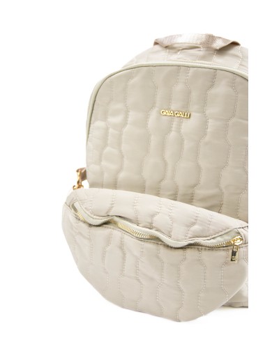 Zaino beige con marsupio frontale removibile doppio spazio esterno e posteriore stemma in oro