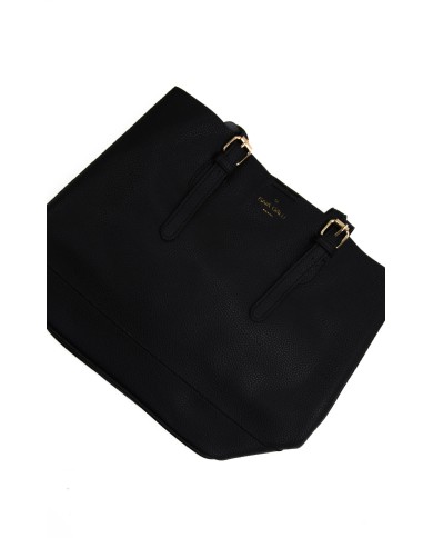 Borsa nera rigida a spalla effetto tigrato con stemma stampato chiusura a clip Borsa nera rigida a spalla effetto tigrato con stemma stampato chiusura a clip