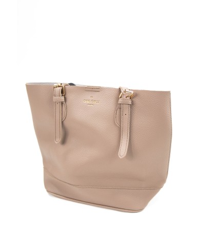 Borsa taupe rigida a spalla effetto tigrato con stemma stampato chiusura a clip