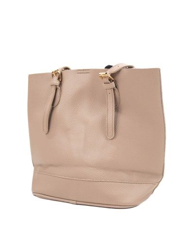 Borsa taupe rigida a spalla effetto tigrato con stemma stampato chiusura a clip