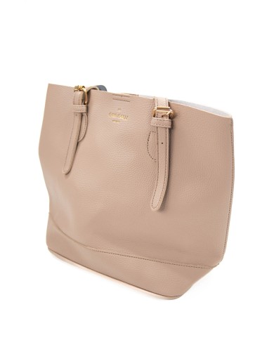 Borsa taupe rigida a spalla effetto tigrato con stemma stampato chiusura a clip Borsa taupe rigida a spalla effetto tigrato con stemma stampato chiusura a clip