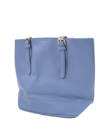 Borsa azzurra rigida a spalla effetto tigrato con stemma stampato chiusura a clip