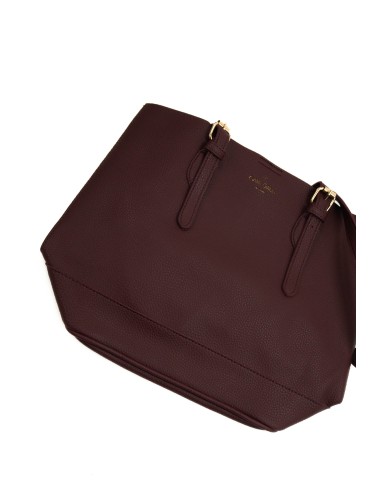 Borsa bordeaux rigida a spalla effetto tigrato con stemma stampato chiusura a clip