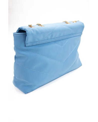 Borsa morbida celeste a tracolla con chiusura bottone a scatto e logo centrale Borsa morbida celeste a tracolla con chiusura bottone a scatto e logo centrale