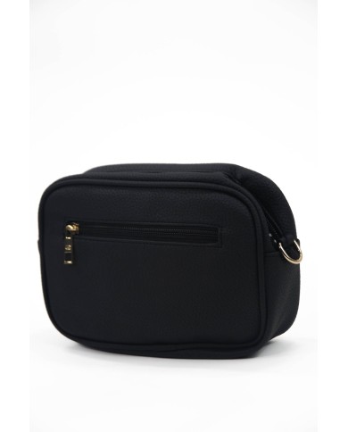 Borsa pochette nera effetto tigrato con tracolla removibile doppie tasche esterne logo frontale stampato Borsa pochette nera effetto tigrato con tracolla removibile doppie tasche esterne logo frontale stampato