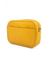Borsa pochette gialla effetto tigrato con tracolla removibile doppie tasche esterne logo frontale stampato Borsa pochette gialla effetto tigrato con tracolla removibile doppie tasche esterne logo frontale stampato