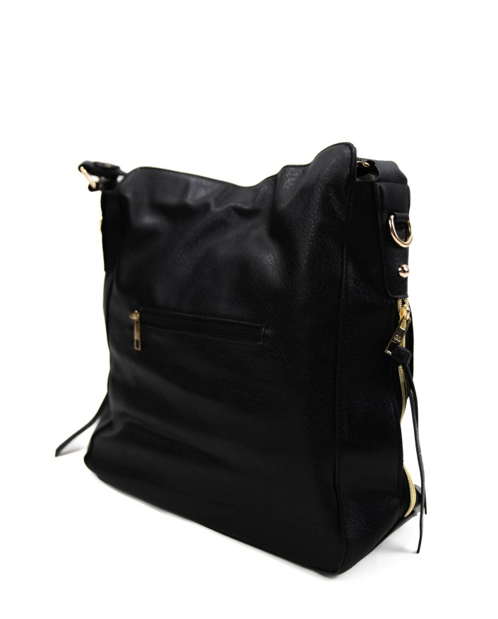 Borsa a mano nera con tracolla removibile tasca esterna e chiusura a zip Borsa a mano nera con tracolla removibile tasca esterna e chiusura a zip