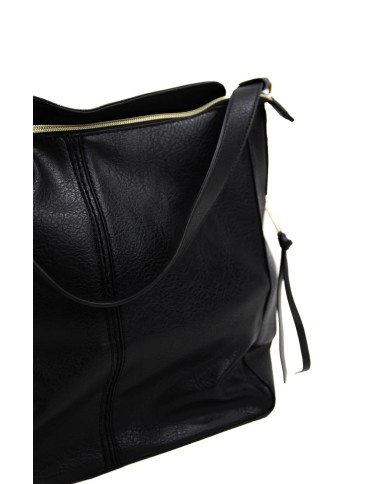 Borsa a mano nera con tracolla removibile tasca esterna e chiusura a zip Borsa a mano nera con tracolla removibile tasca esterna e chiusura a zip