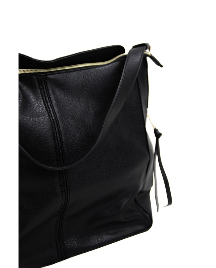 Borsa a mano nera con tracolla removibile tasca esterna e chiusura a zip Borsa a mano nera con tracolla removibile tasca esterna e chiusura a zip