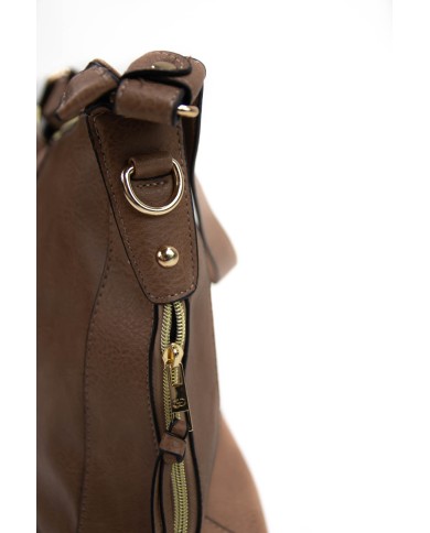 Borsa a mano cuoio con tracolla removibile tasca esterna e chiusura a zip Borsa a mano cuoio con tracolla removibile tasca esterna e chiusura a zip