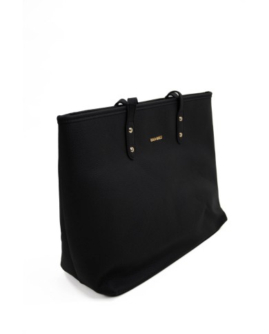 Borsa rigida nera grande a spalla con logo frontale in oro chiusura con cerniera doppio spazio interno Borsa rigida nera grande a spalla con logo frontale in oro chiusura con cerniera doppio spazio interno