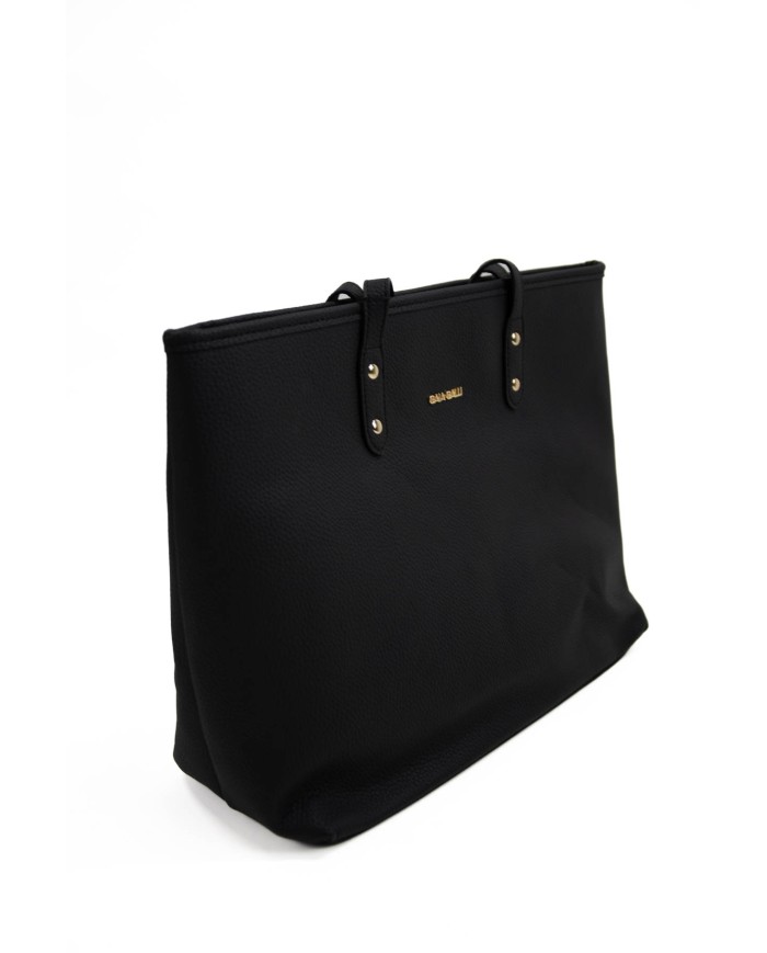 Borsa rigida nera grande a spalla con logo frontale in oro chiusura con cerniera doppio spazio interno Borsa rigida nera grande a spalla con logo frontale in oro chiusura con cerniera doppio spazio interno