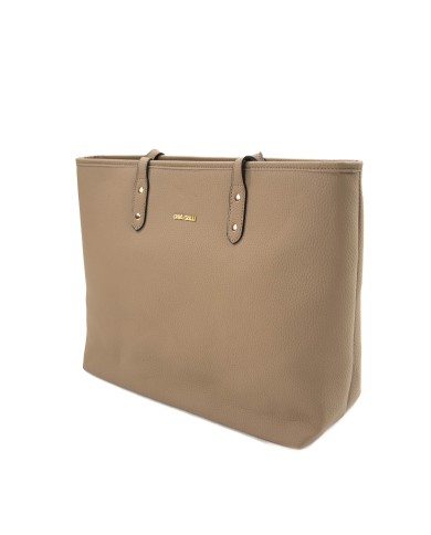 Borsa rigida taupe grande a spalla con logo frontale in oro chiusura con cerniera doppio spazio interno Borsa rigida taupe grande a spalla con logo frontale in oro chiusura con cerniera doppio spazio interno