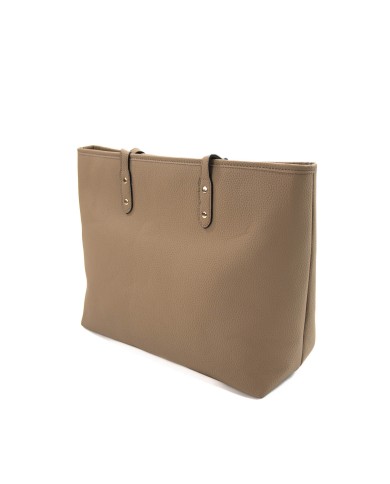 Borsa rigida taupe grande a spalla con logo frontale in oro chiusura con cerniera doppio spazio interno Borsa rigida taupe grande a spalla con logo frontale in oro chiusura con cerniera doppio spazio interno