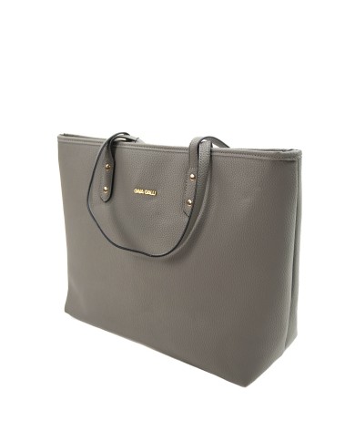 Borsa rigida grigia grande a spalla con logo frontale in oro chiusura con cerniera doppio spazio interno Borsa rigida grigia grande a spalla con logo frontale in oro chiusura con cerniera doppio spazio interno