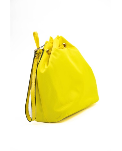 Borsa pochette gialla effetto liscio no tracolla chiusura a laccio logo frontale in oro