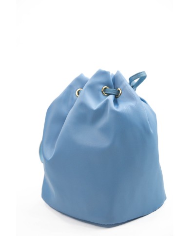 Borsa pochette celeste effetto liscio no tracolla chiusura a laccio logo frontale in oro