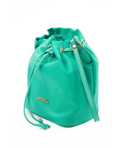 Borsa pochette verde effetto liscio no tracolla chiusura a laccio logo frontale in oro