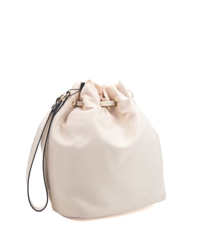 Borsa pochette beige effetto liscio no tracolla chiusura a laccio logo frontale in oro