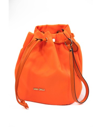 Borsa pochette arancio effetto liscio no tracolla chiusura a laccio logo frontale in oro