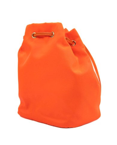 Borsa pochette arancio effetto liscio no tracolla chiusura a laccio logo frontale in oro