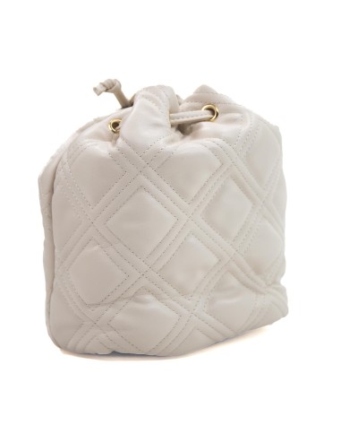 Borsa piccola beige con tracolla rimovibile doppia tasca interna e tasca estesa frontale effetto matelassé