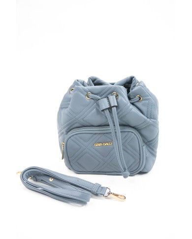 Borsa piccola celeste con tracolla rimovibile doppia tasca interna e tasca estesa frontale effetto matelassé