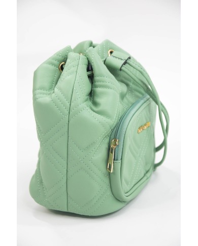 Borsa piccola verde con tracolla rimovibile doppia tasca interna e tasca estesa frontale effetto matelassé Borsa piccola verde con tracolla rimovibile doppia tasca interna e tasca estesa frontale effetto matelassé