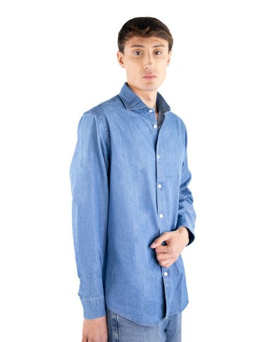 Camicia jeans regular colletto italiano con bottoni